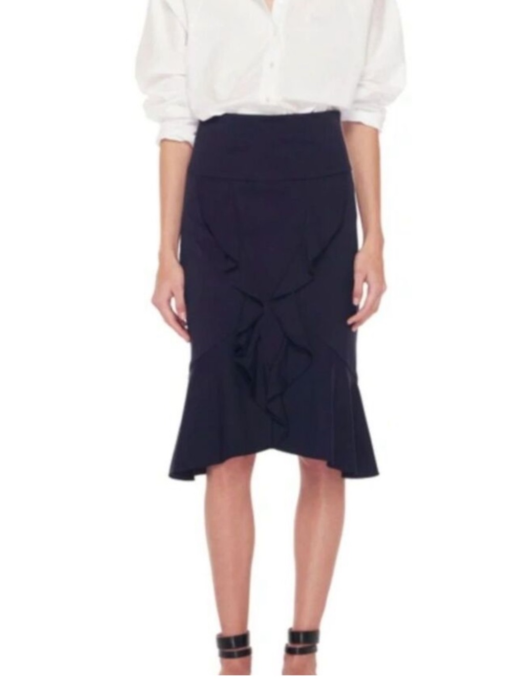 Marissa Webb High Waisted Ruffle Front Asymmetric Pencil skirt